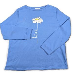 MISSLOOK Women's 3XL Sweatshirt Blue Daisy "Let It Be" Long Sleeve Pullover